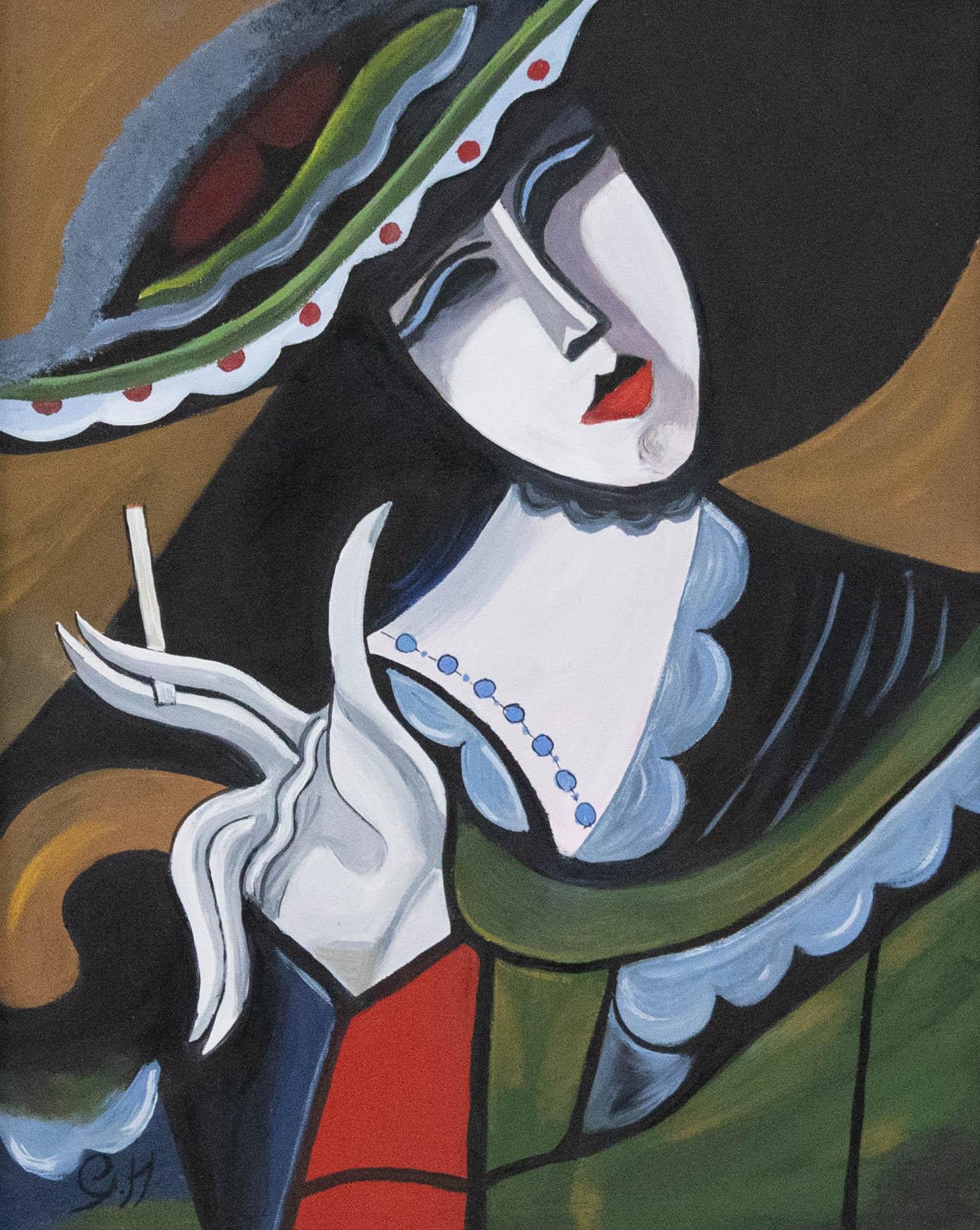 Gerald Hucks (b.1942) - 20th Century Oil, Lady with A Cigarette - Painting by Unknown
