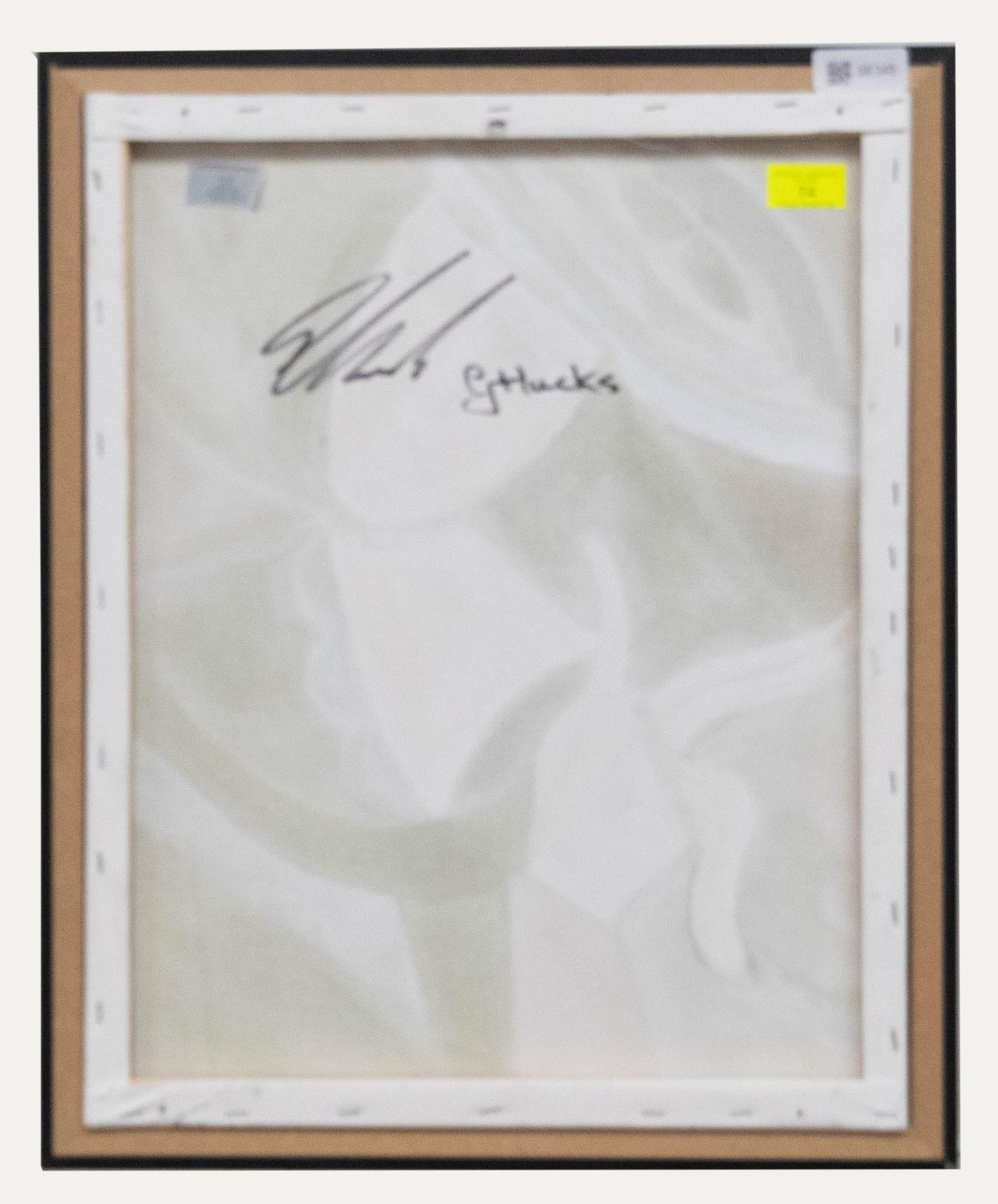 Signed to the lower right. Presented in a contemporary black frame. On canvas.