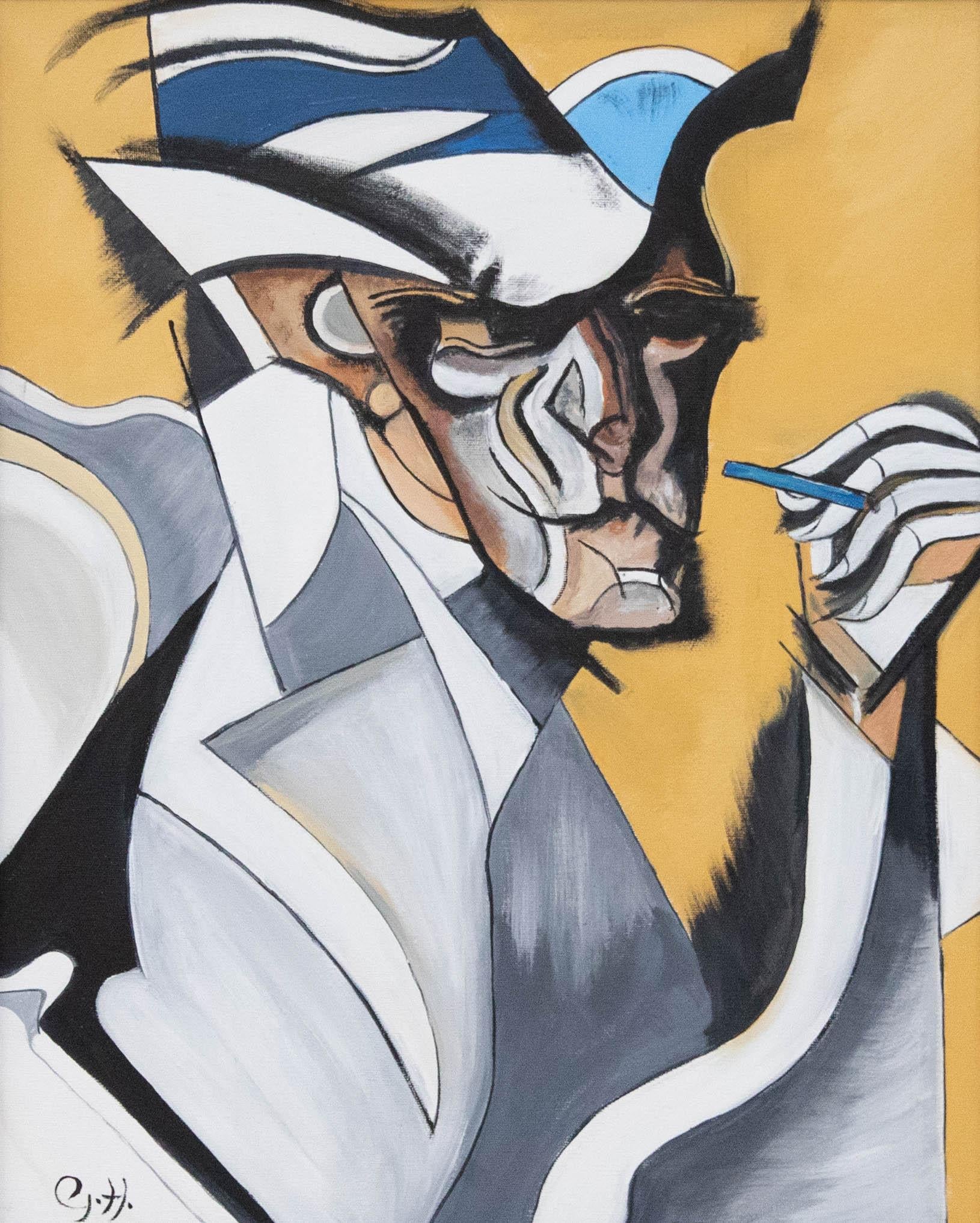 Gerald Hucks (nato nel 1942) - Olio del XX secolo, Uomo con sigaretta - Painting di Unknown