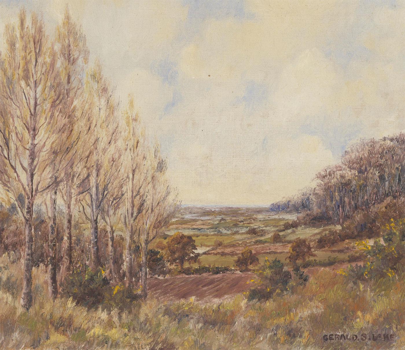 Landscape Painting Unknown - Le lac Gerald S. - Signé 20ème siècle Huile, Agricultural  Paysage
