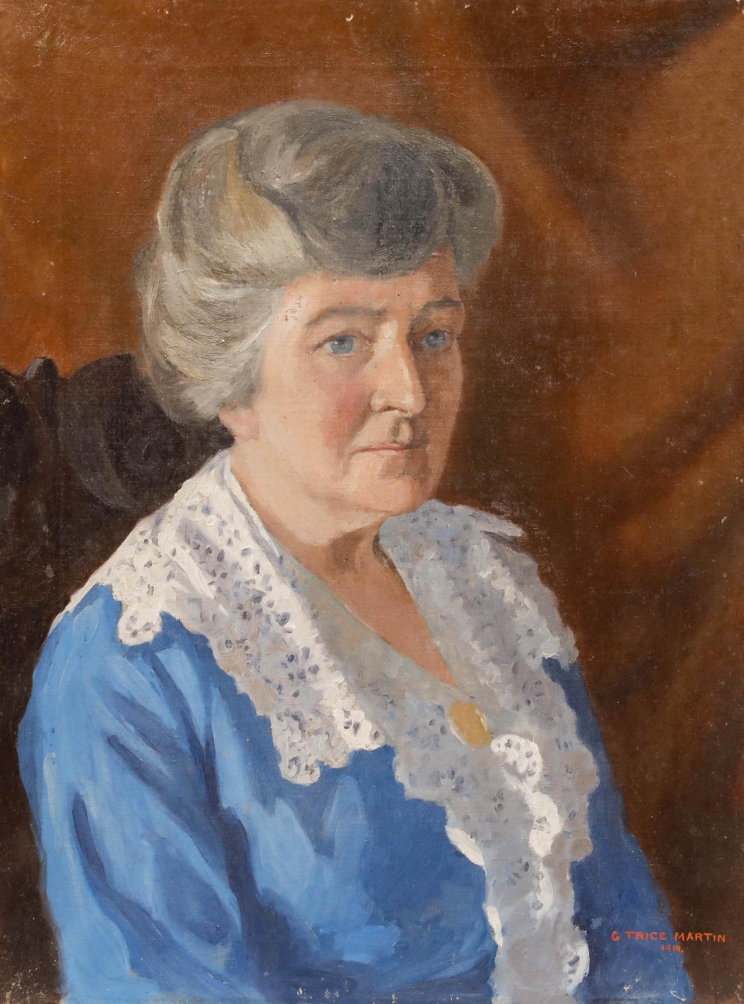 Gerald Trice Martin (1893-1961) - Ölgemälde, Dame in Blau, frühes 20. Jahrhundert – Painting von Unknown