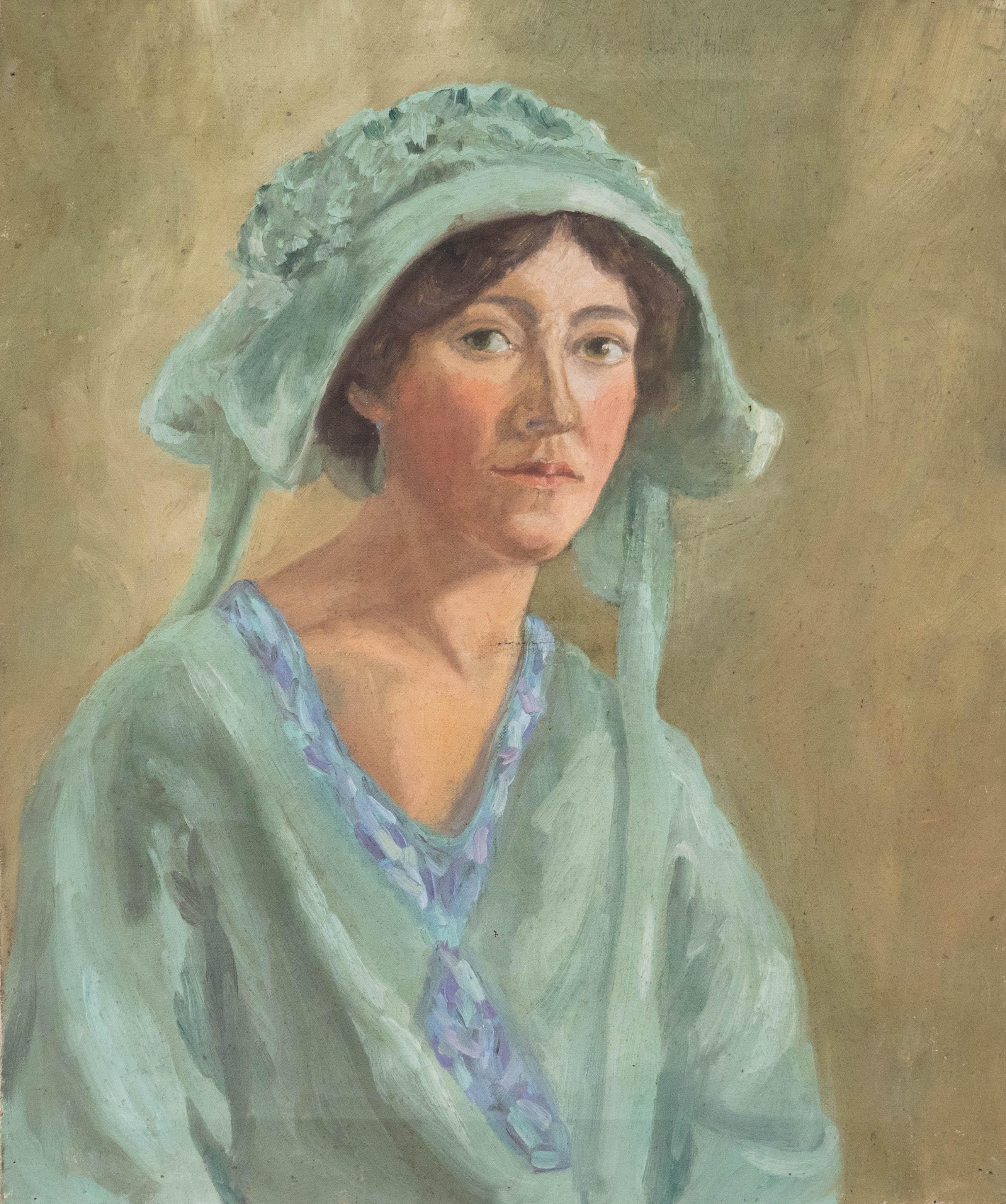 Unknown Portrait Painting - Gerald Trice Martin (1893-1961)- Early 20th Century Oil, Lady in Green Day Dress