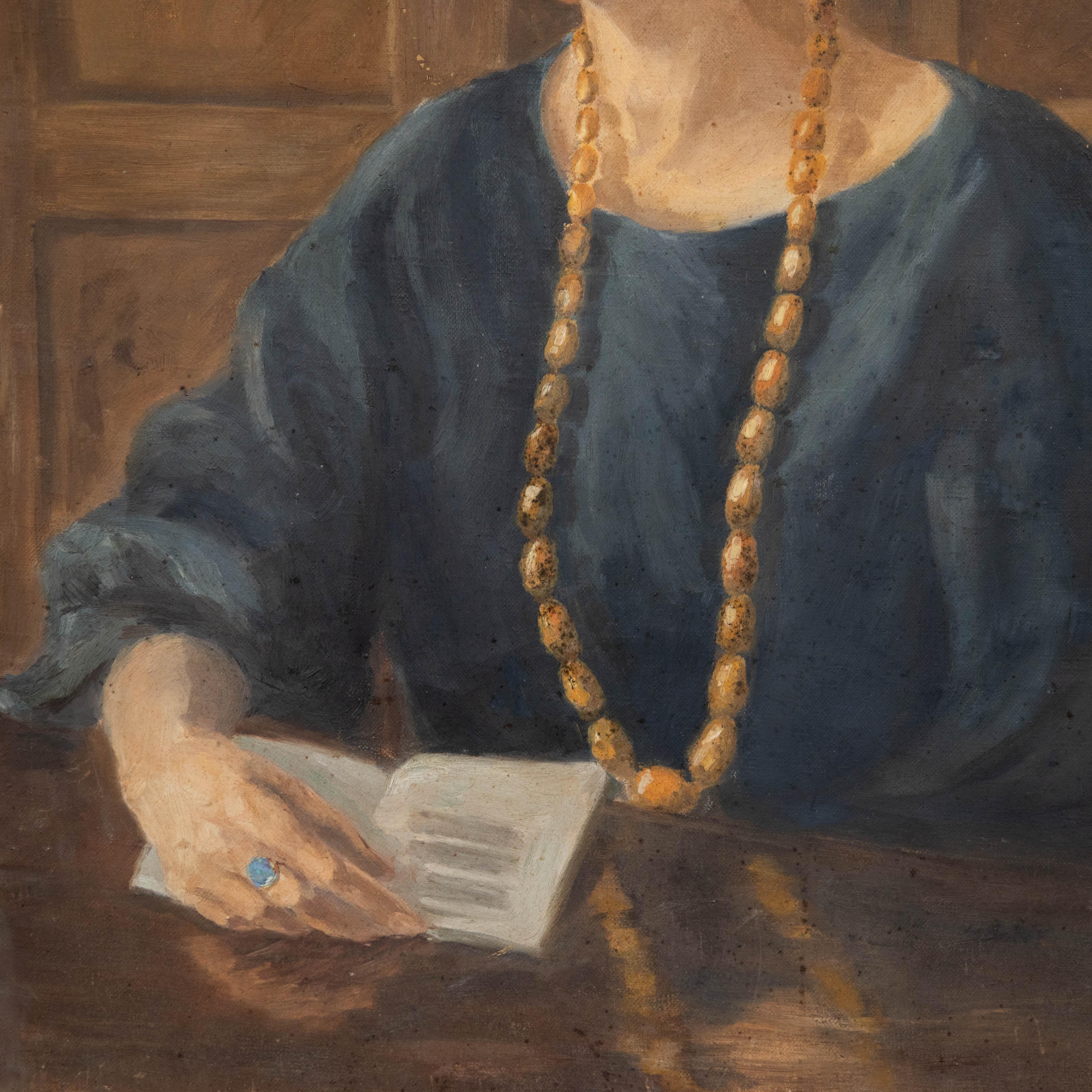 Gerald Trice Martin (1893-1961)- Early 20th Century Oil, Lady with Bead Necklace For Sale 1