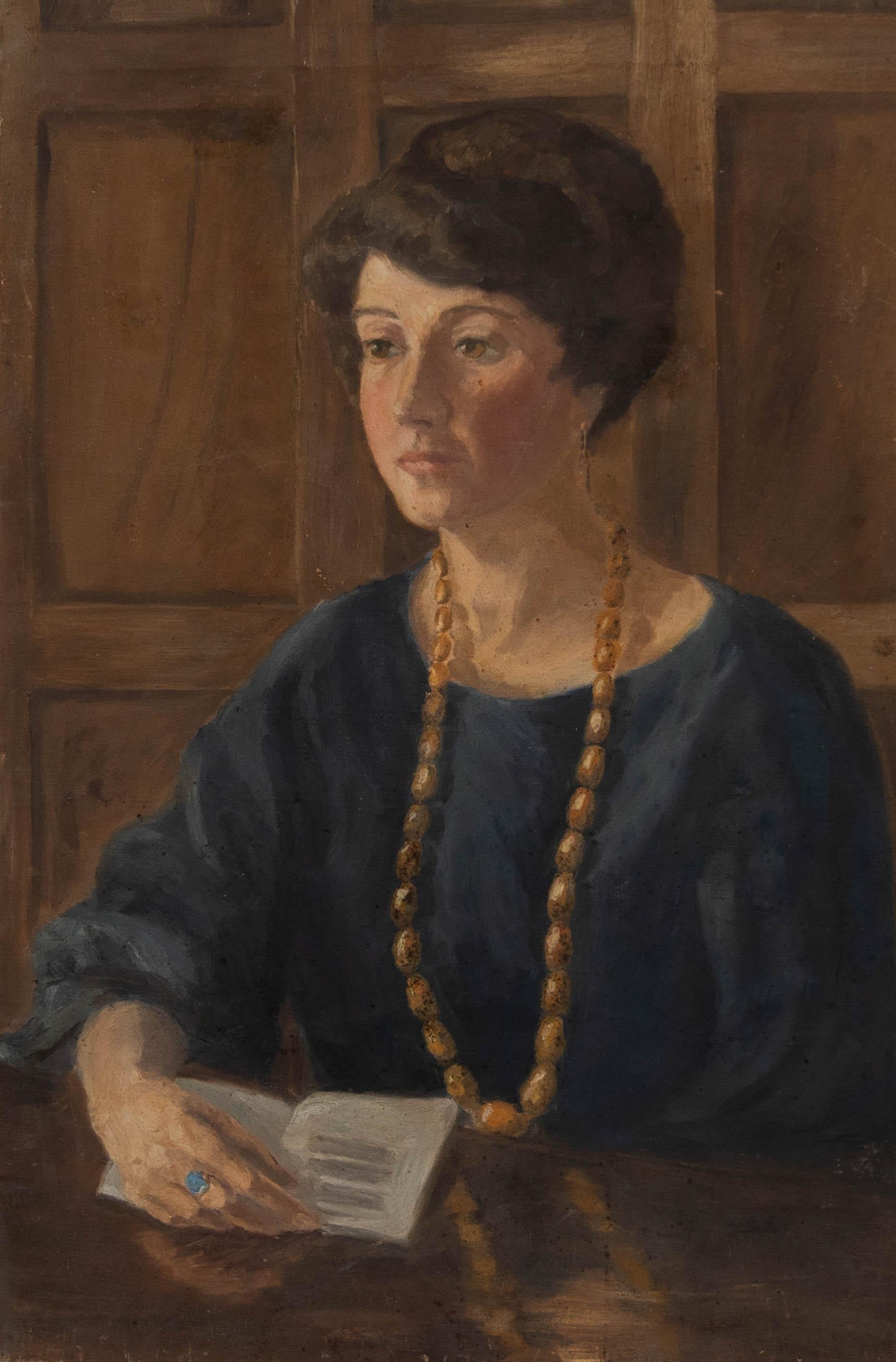 Unknown Portrait Painting - Gerald Trice Martin (1893-1961)- Early 20th Century Oil, Lady with Bead Necklace