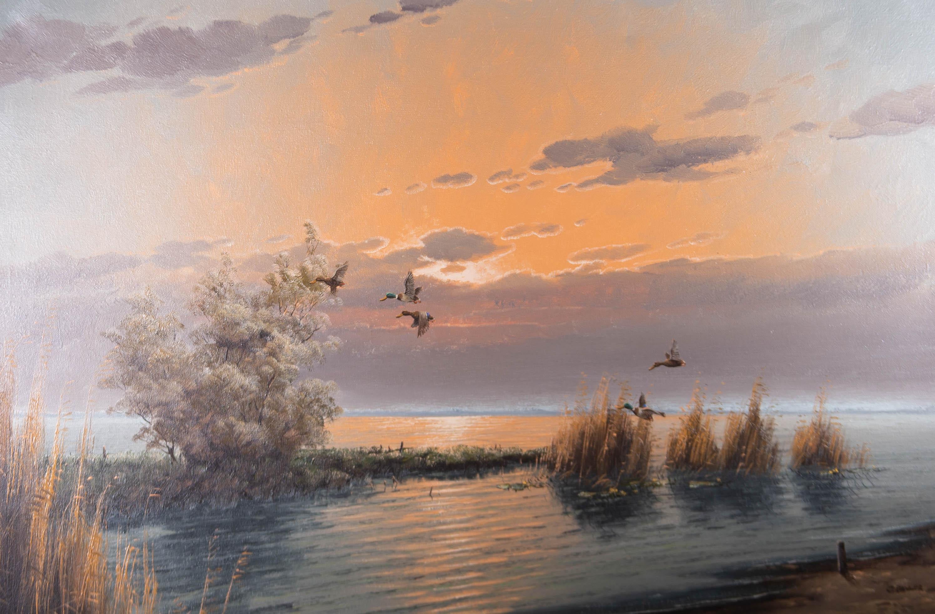 Gerard Brouwer (geb. 1938) – Zeitgenössisches Ölgemälde, See am Slotermeer (Braun), Landscape Painting, von Unknown