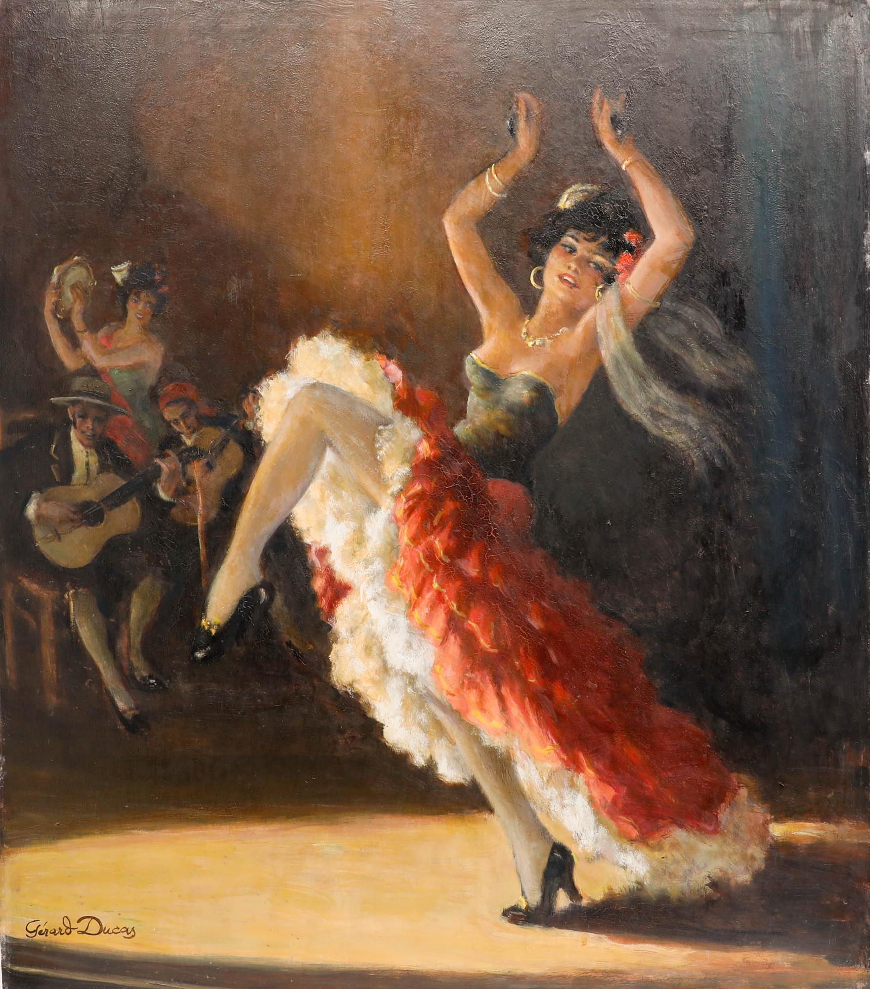 Gérard Ducas - Óleo de mediados del siglo XX, Bailaora flamenca con músicos - Painting de Unknown