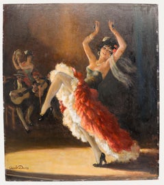 Gérard Ducas - Óleo de mediados del siglo XX, Bailaora flamenca con músicos