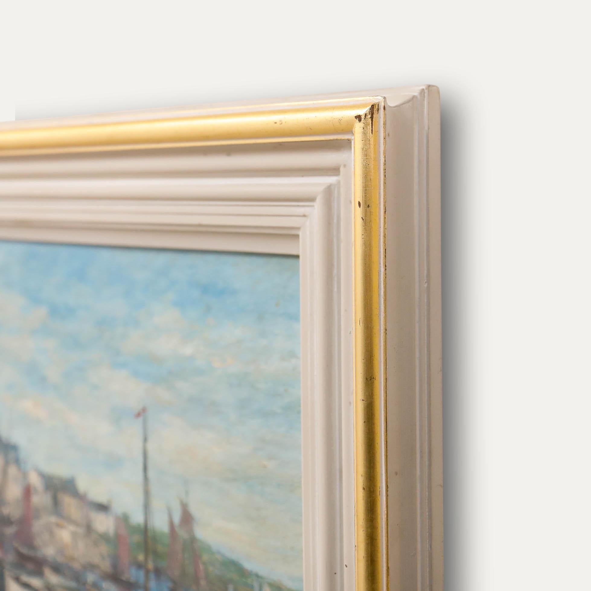 Gerard Roux (geb. 1946) - Gerahmtes Öl des 20. Jahrhunderts, Blick auf den Hafen im Angebot 1