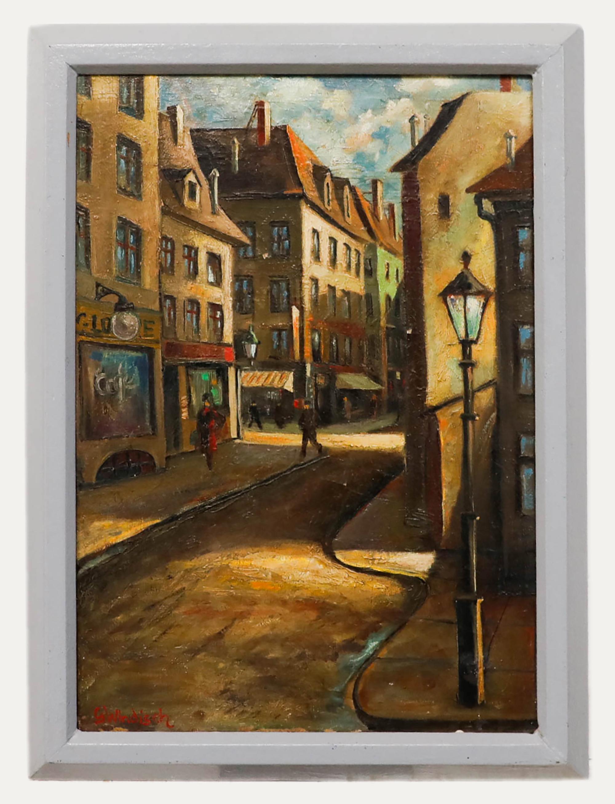 Gerhard Windisch (1895-1961) - Huile encadrée, début de matin dans la ville