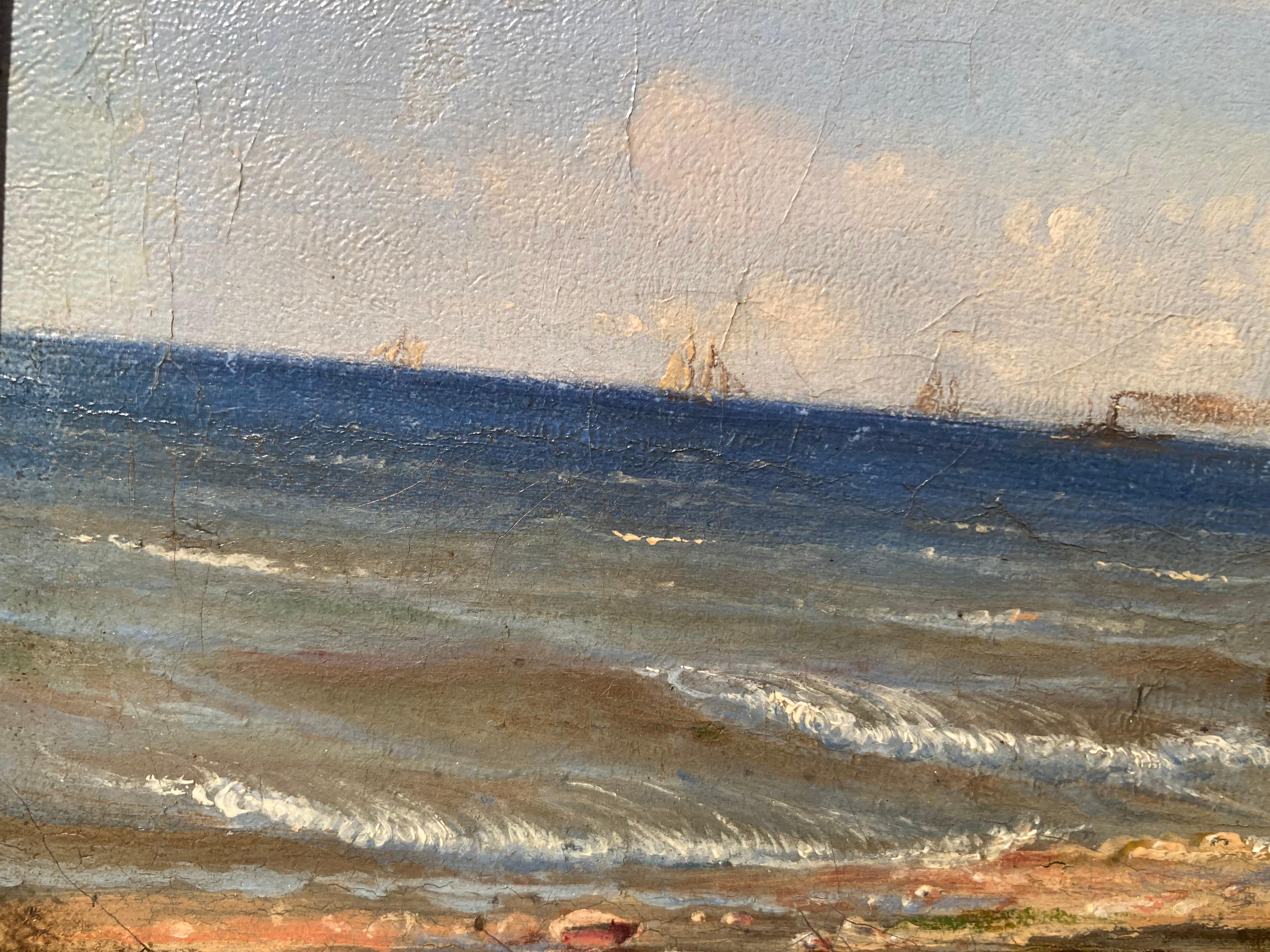 German Danish School, Decorative Marine Painting, Coastal Scene, Fishermen, Boat For Sale 10