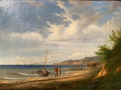 German or Danish School, Decorative Marine Painting, Coastal Scene, Fishermen