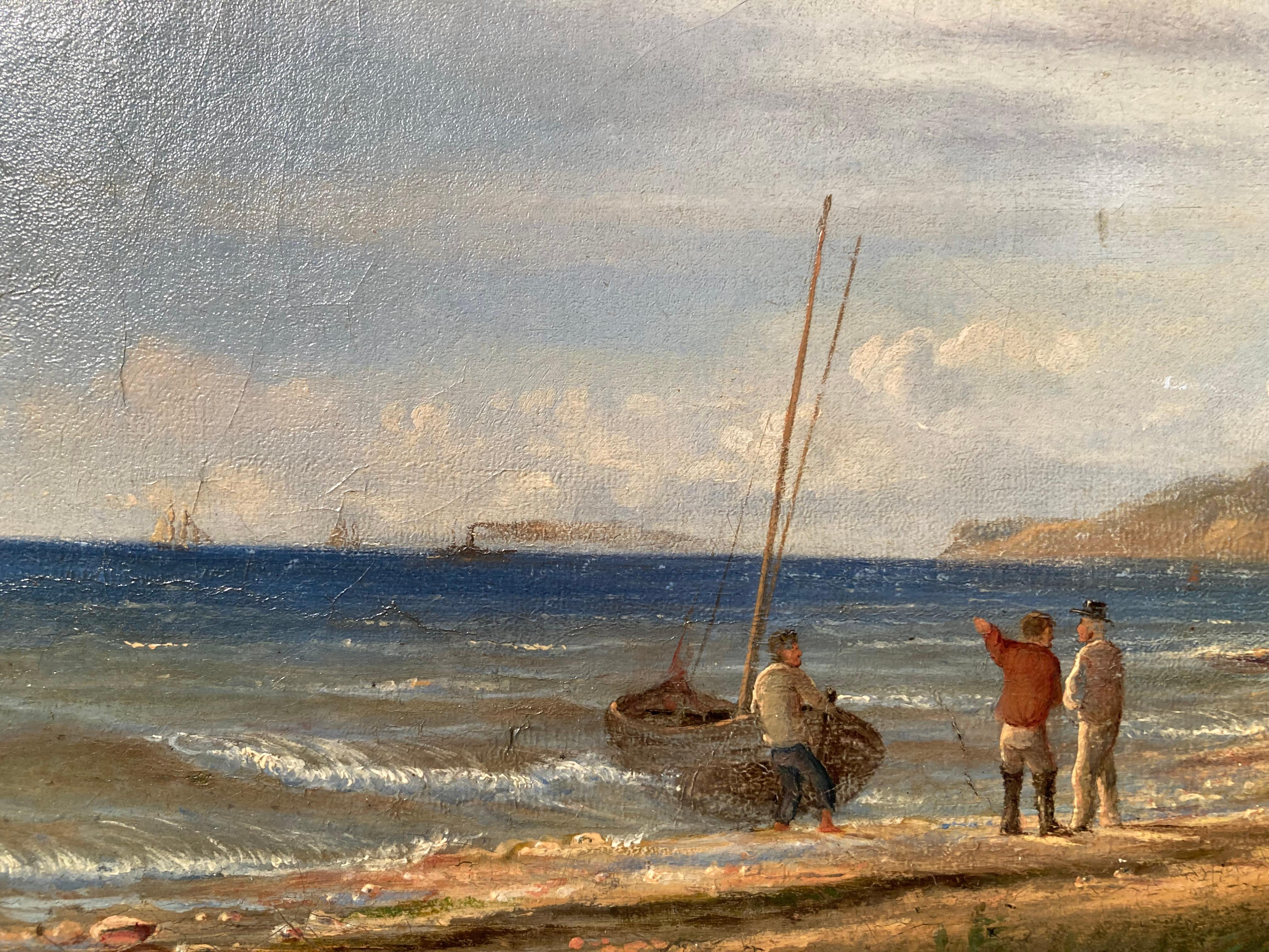 German Danish School, Decorative Marine Painting, Coastal Scene, Fishermen, Boat For Sale 2