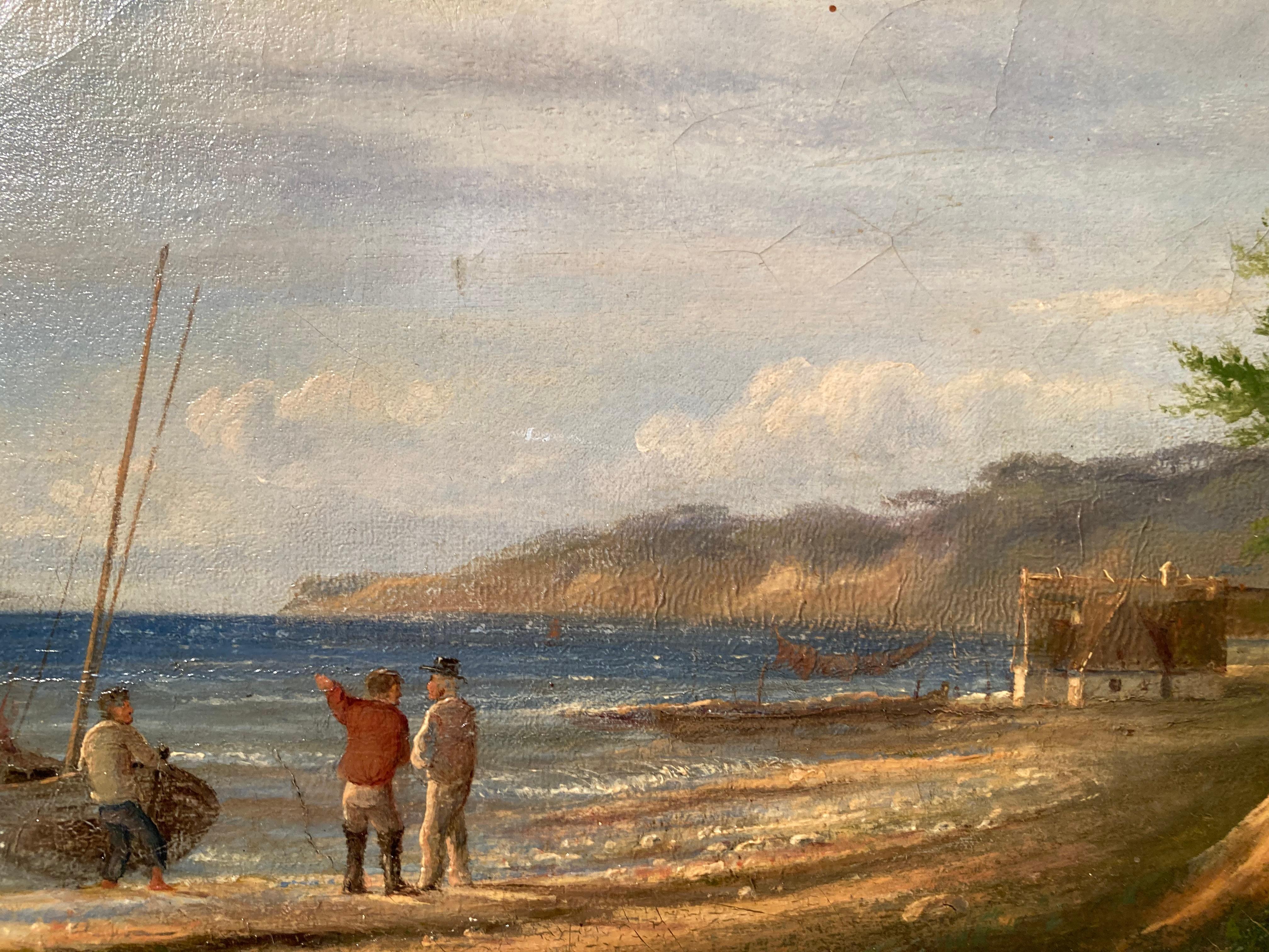German Danish School, Decorative Marine Painting, Coastal Scene, Fishermen, Boat For Sale 3