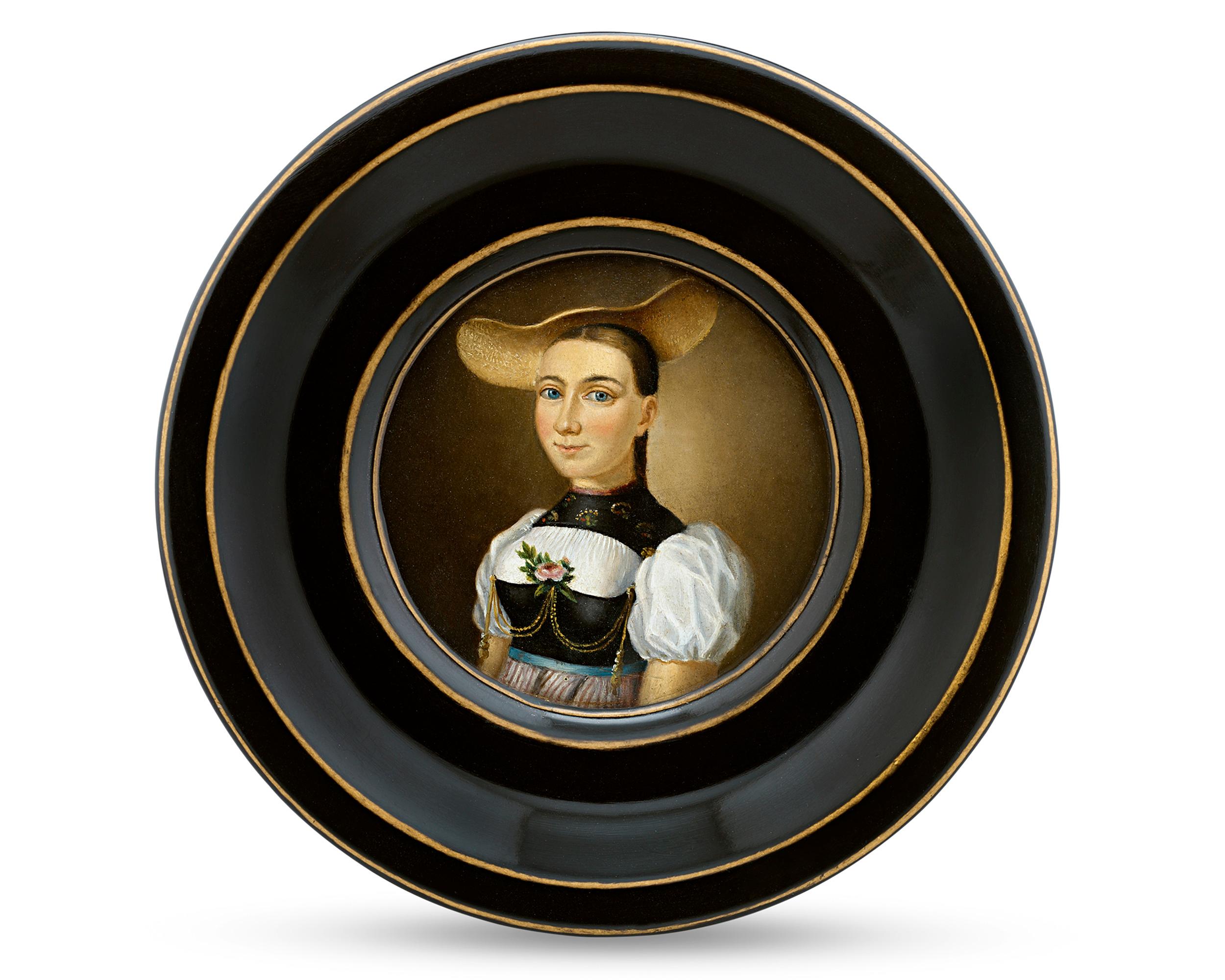 Deutsche Miniatur einer jungen Dame mit einem schicken Hut (Alte Meister), Painting, von Unknown