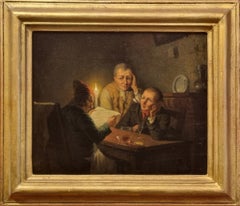 German or Bristish painting Tavern Candlelight Smokers scene mid 19th