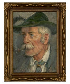 German School 1969 Oil - Man with Pipe