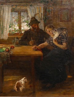 German School 19th Century Oil - Feline Companions