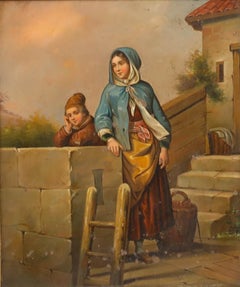 German School  19th Century Oil - Mother and Son