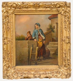 German School  19th Century Oil - Mother and Son