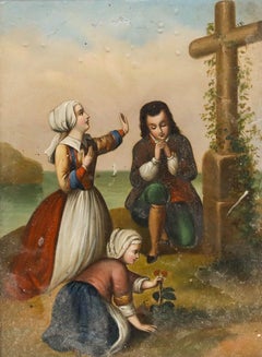 German School 19th Century Oil - Paying Respects