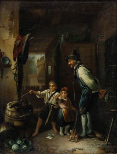 German School 19th Century Oil - Playing with Firearms