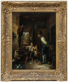 German School 19th Century Oil - Playing with Firearms