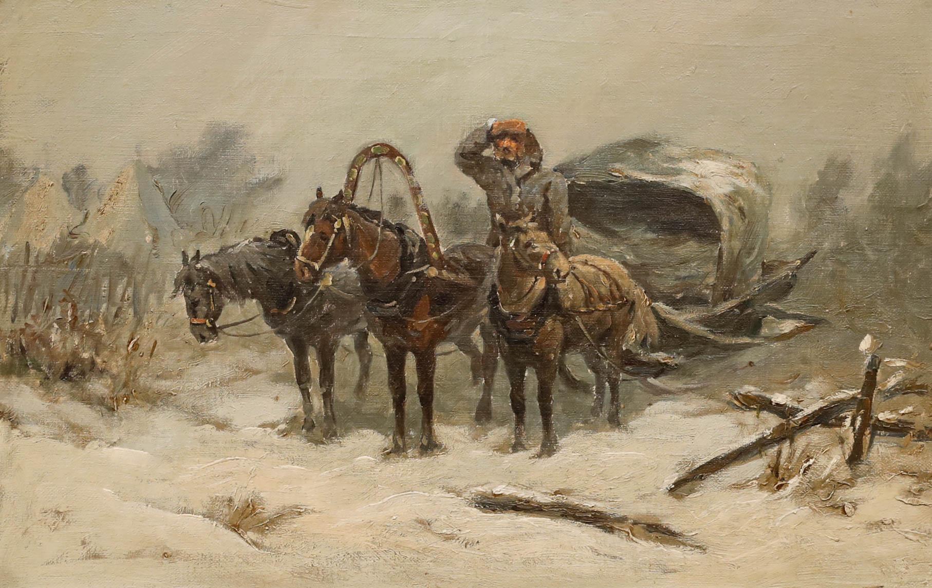 German School 19th Century Oil - The Lost Traveller - Painting by Unknown