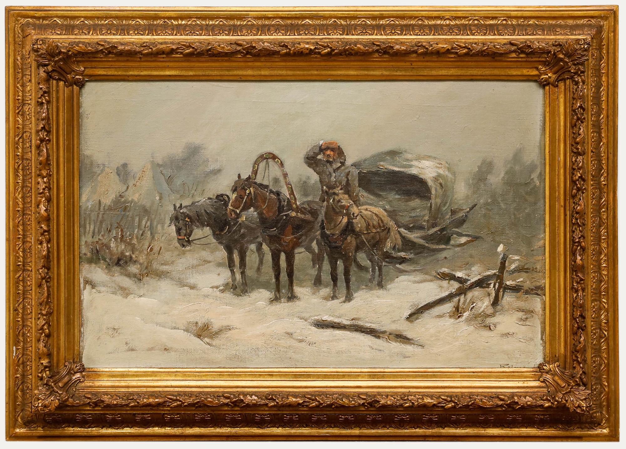 Unknown Landscape Painting - German School 19th Century Oil - The Lost Traveller