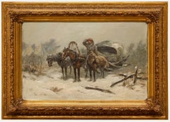 Antique German School 19th Century Oil - The Lost Traveller