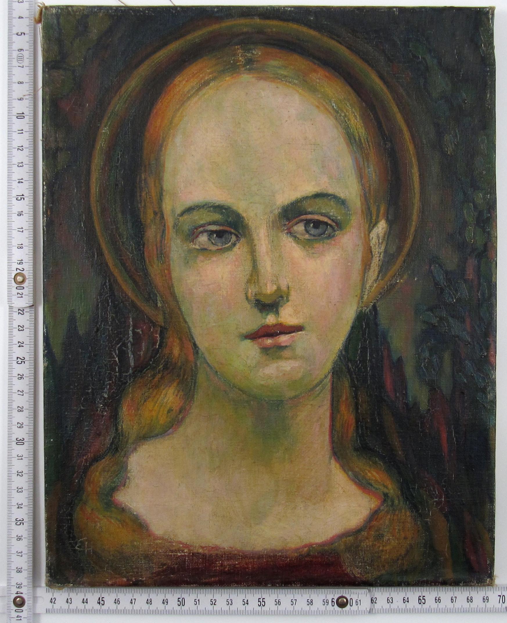 Monogrammed EH Portrait Female Saint Expressionist German School c. 1925 Germany 6