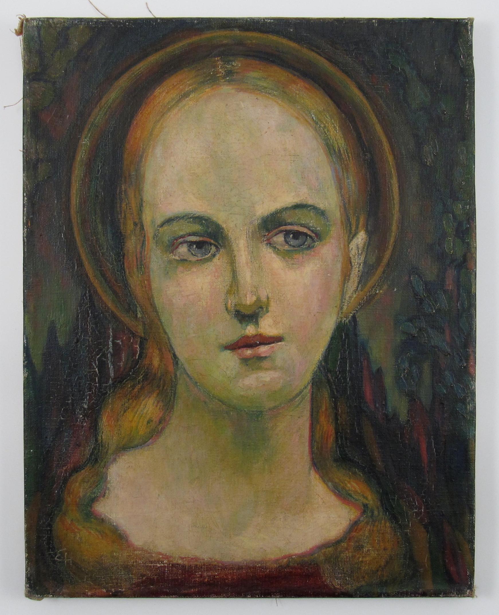 Monogrammed EH Portrait Female Saint Expressionist German School c. 1925 Germany 2