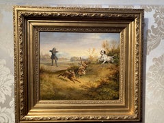 German School, Animal Hunting Scene, Hunter with Dogs, Hares, Cabinet Painting