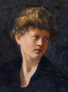 German School Early 20th Century Oil - Lady in Navy