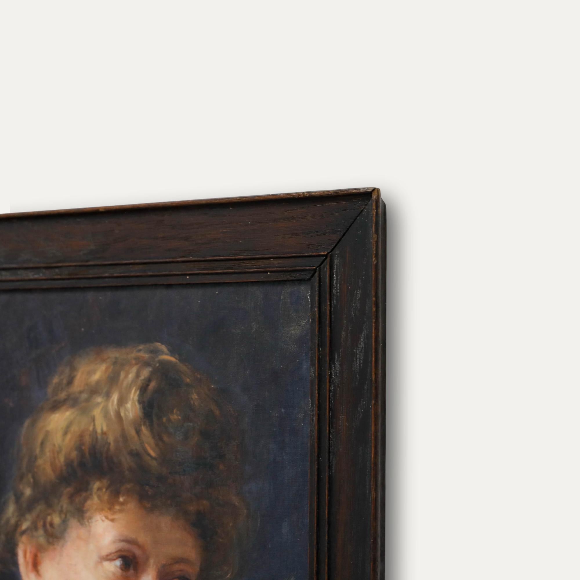 German School Öl des frühen 20. Jahrhunderts - Dame in der Marine im Angebot 1