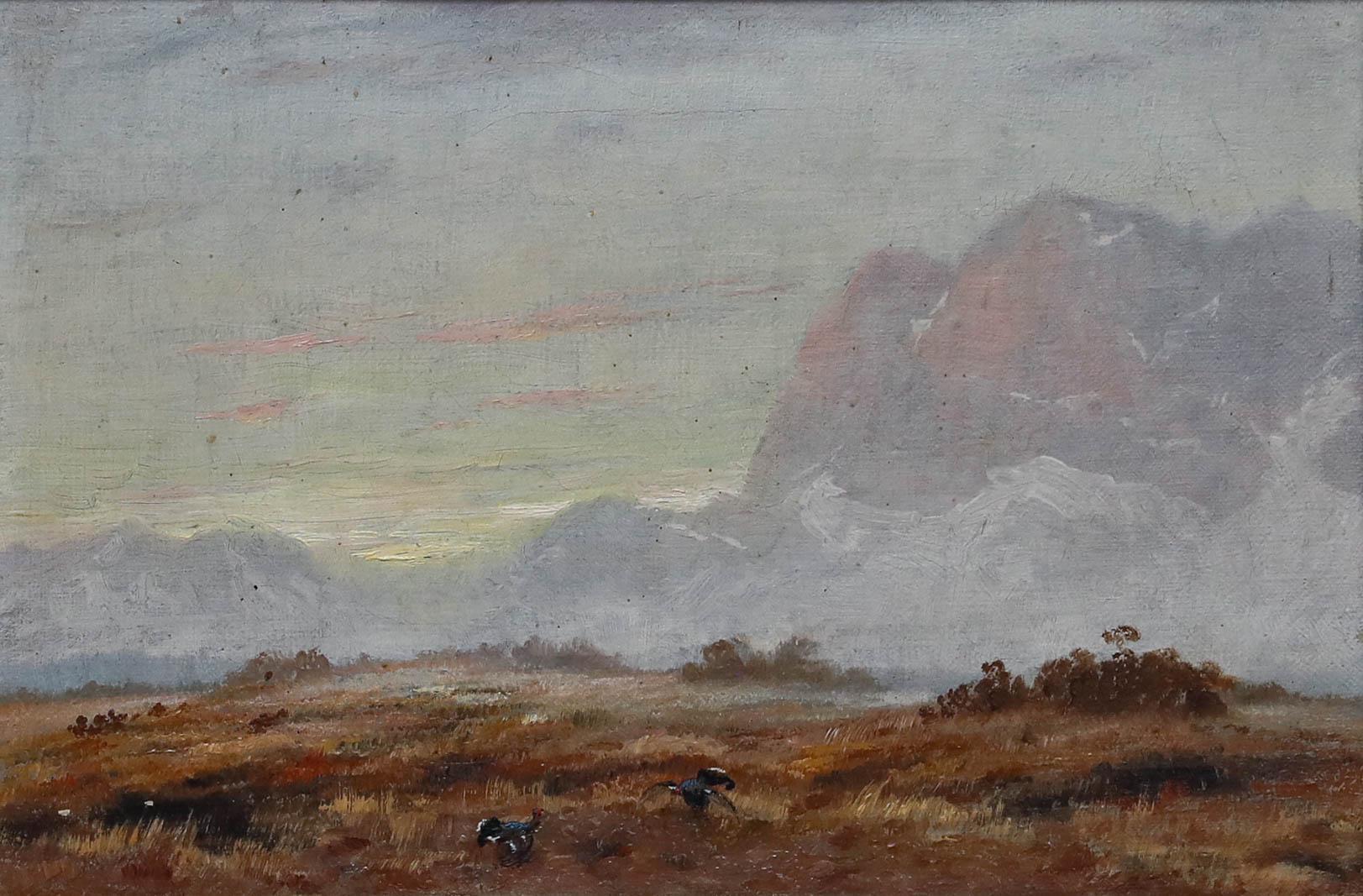 Huile du début du 20e siècle de la German School - Dindes dans un paysage - Painting de Unknown