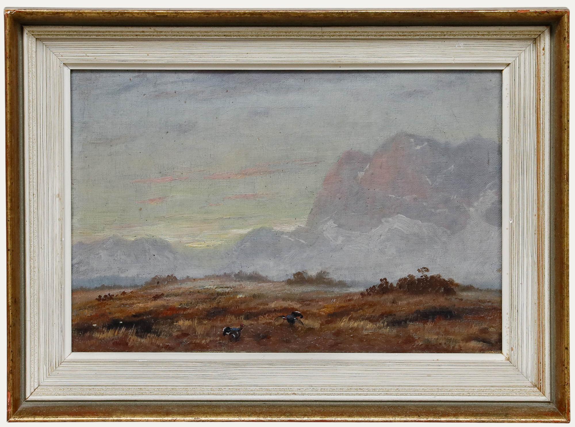 Huile du début du 20e siècle de la German School - Dindes dans un paysage