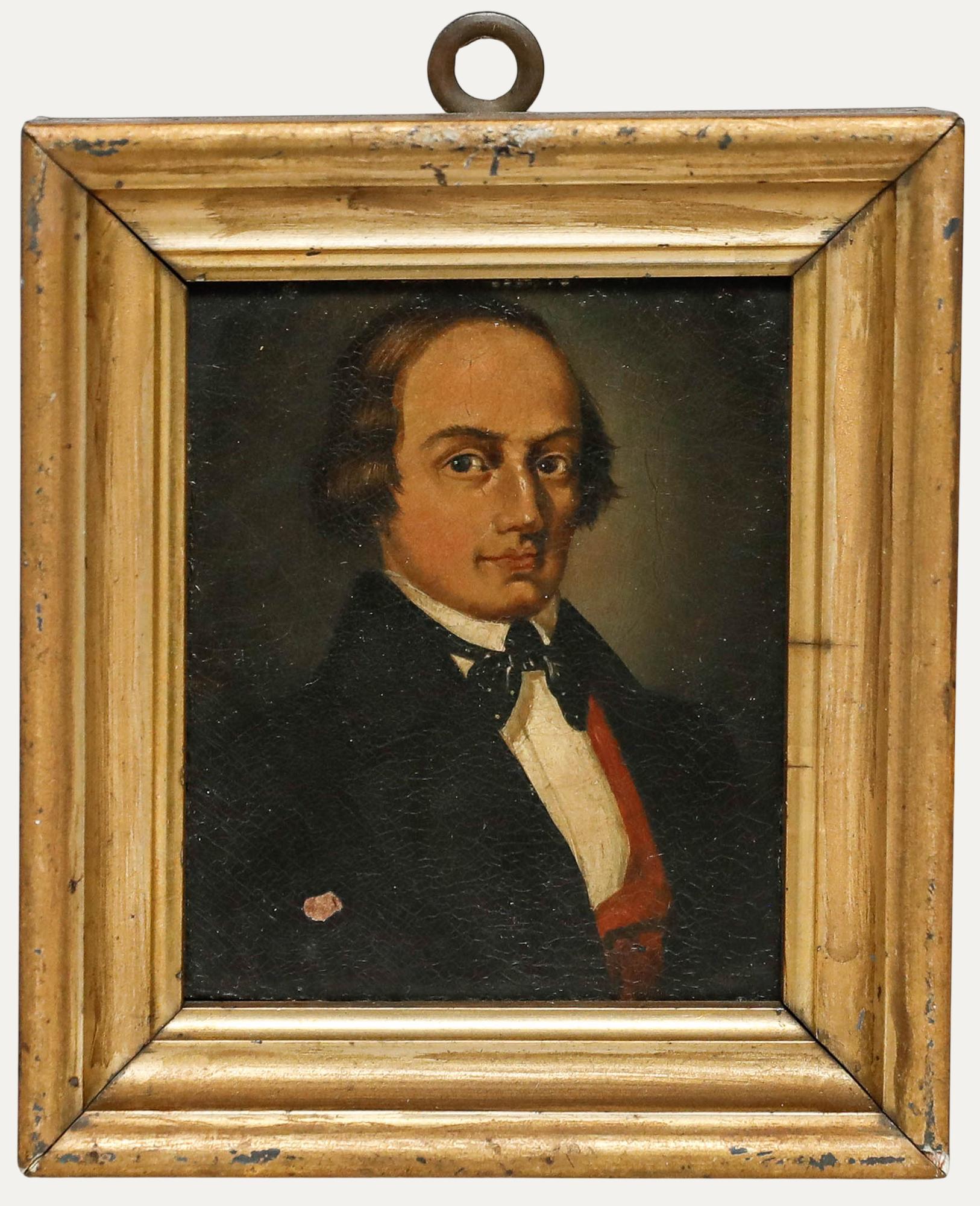 Unknown Portrait Painting - German School Miniature - 19th Century Oil, Isambard Kingdom Brunel