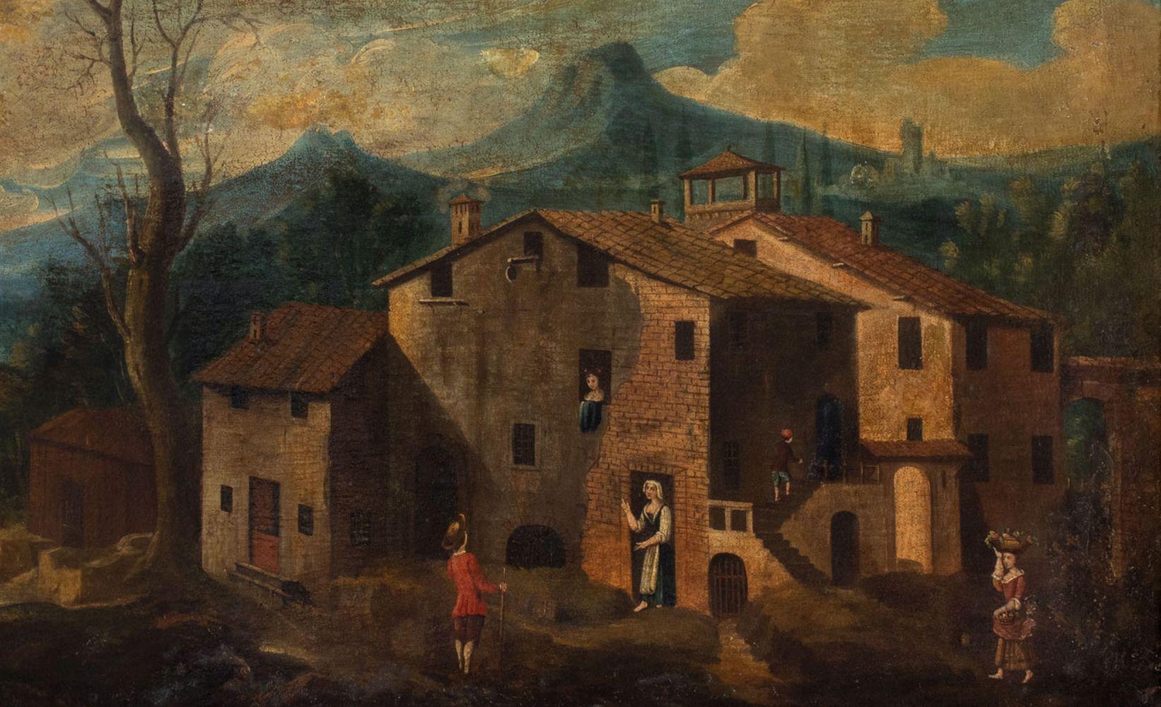 German School Village Landscape Scene (Schwarz), Landscape Painting, von Unknown