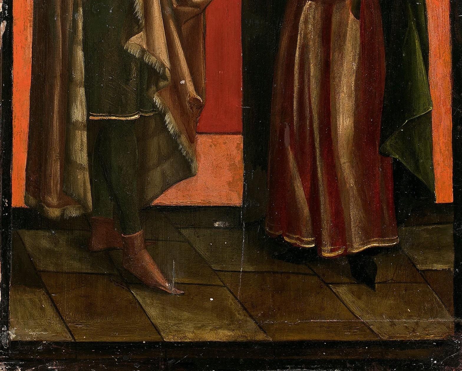 German School (XVIth) - Saint Acharius and Camomus - Original Oil on Panel - Black Figurative Painting by Unknown