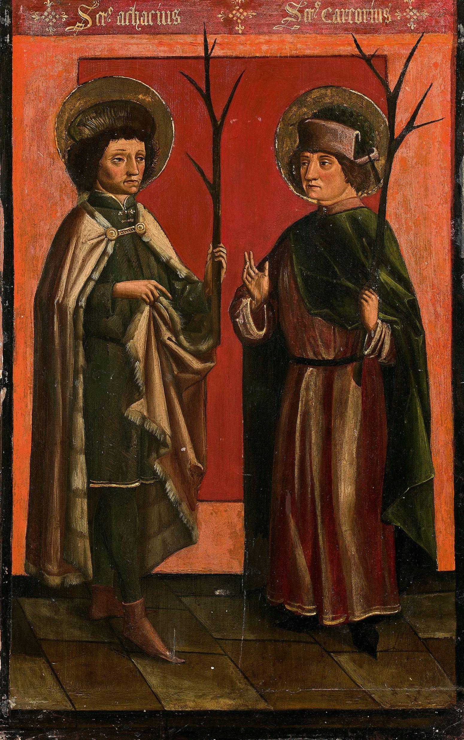 Unknown Figurative Painting – Deutsche deutsche Schule (XVI. Jahrhundert) – Heiliger Acharius und Kameen – Original Öl auf Tafel
