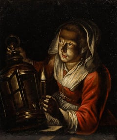 Gerrit Dou - 18th Century Oil, Girl with a Lantern in a Window