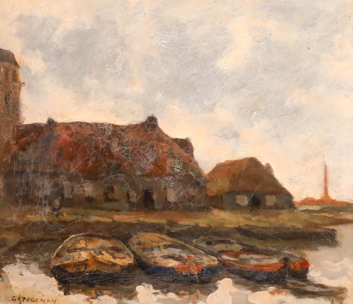 Gert Stegeman (1858-1940) - Öl aus dem frühen 20. Jahrhundert, Boote bei den Häusern – Painting von Unknown