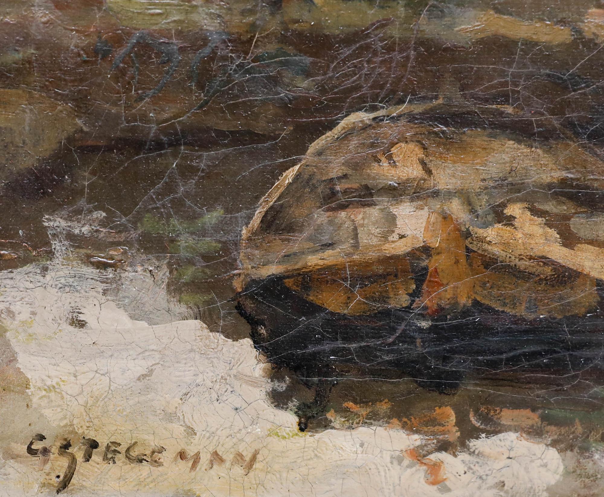 Gert Stegeman (1858-1940) - Öl aus dem frühen 20. Jahrhundert, Boote bei den Häusern im Angebot 1