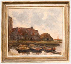 Gert Stegeman (1858-1940) - Huile du début du 20e siècle, Bateaux près des chalets