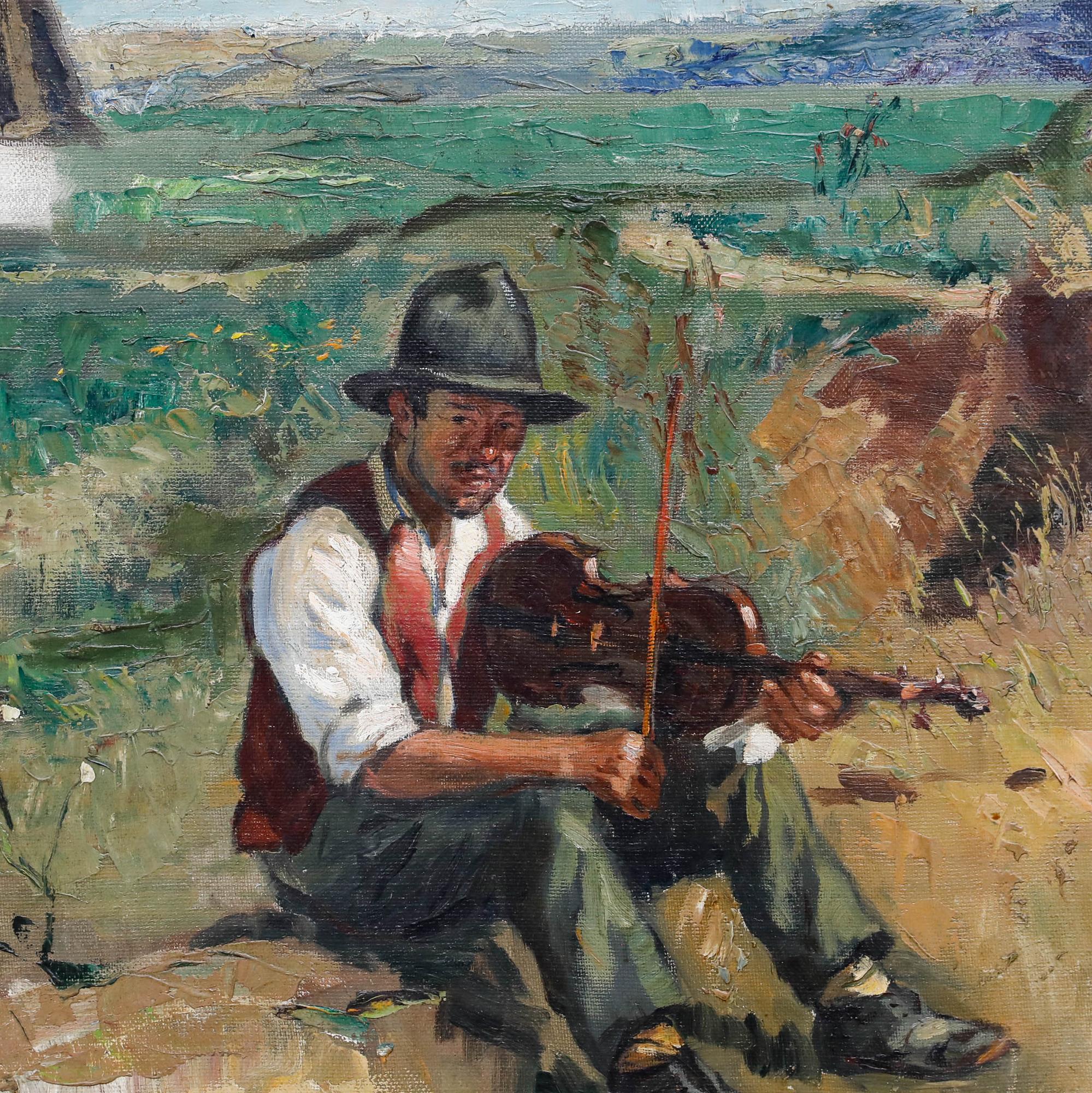 Gianna Luigi - Italian School Early 20th Century Oil, The Fiddler For Sale 1