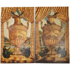 Retro Giant Painted Panels with Urns and Monkeys
