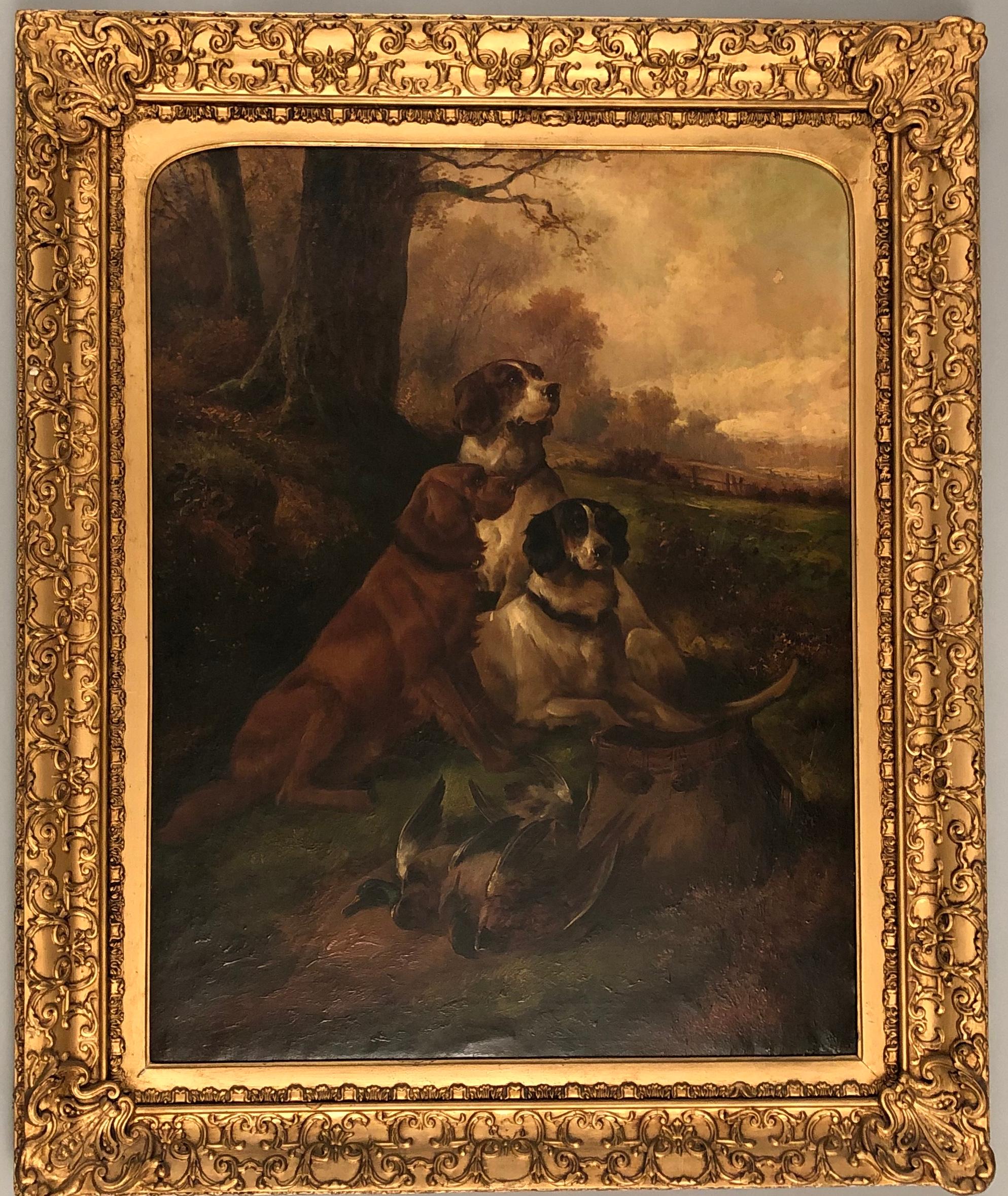 GIFFORD JOHN. Hunting dogs at rest. Oil on canvas. Signed. - Painting by Unknown
