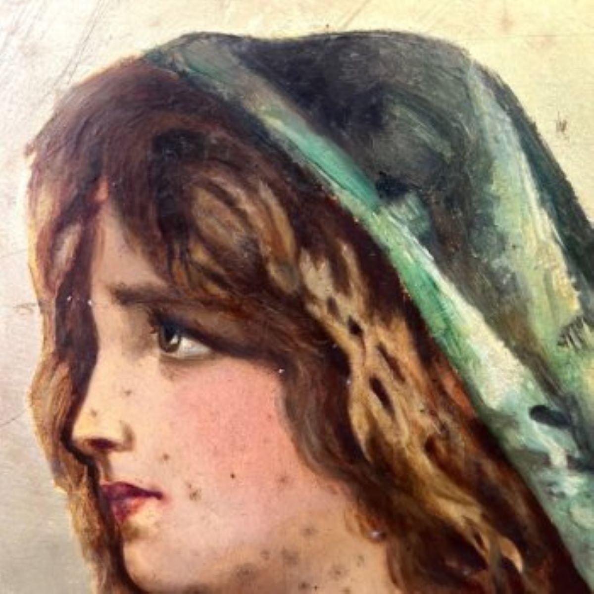 Gilded Art Nouveau Panel of the Virgin Mary, Signed I. Solà Serra For Sale 1