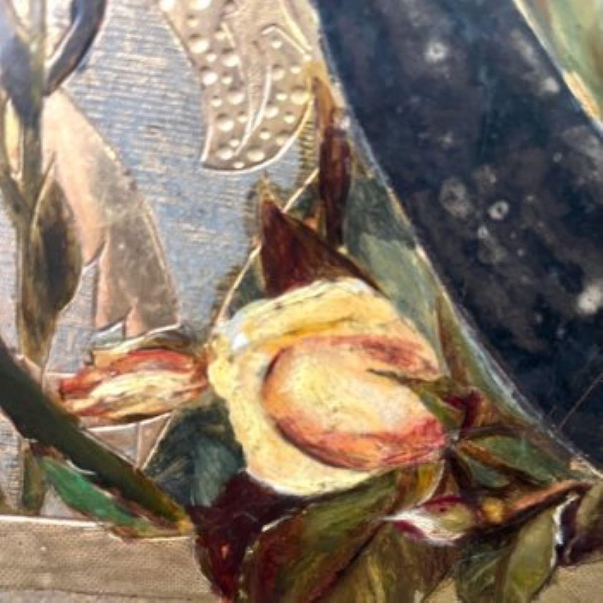 Gilded Art Nouveau Panel of the Virgin Mary, Signed I. Solà Serra For Sale 3