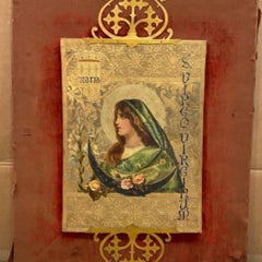 Pannello dorato Art Nouveau della Vergine Maria, firmato I. Solà Serra